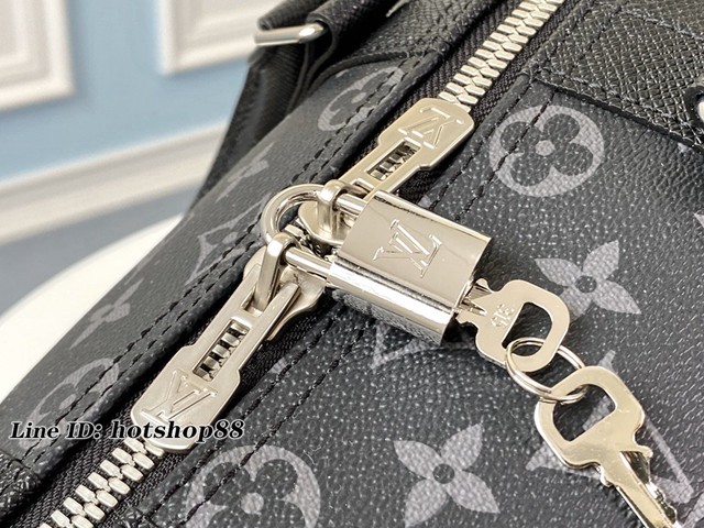 路易威登LV旅行包 M30235黑色 KEEPALL 45旅行袋 LV十字紋皮配花料旅行袋 LV男士手提旅行包 xxlv2403